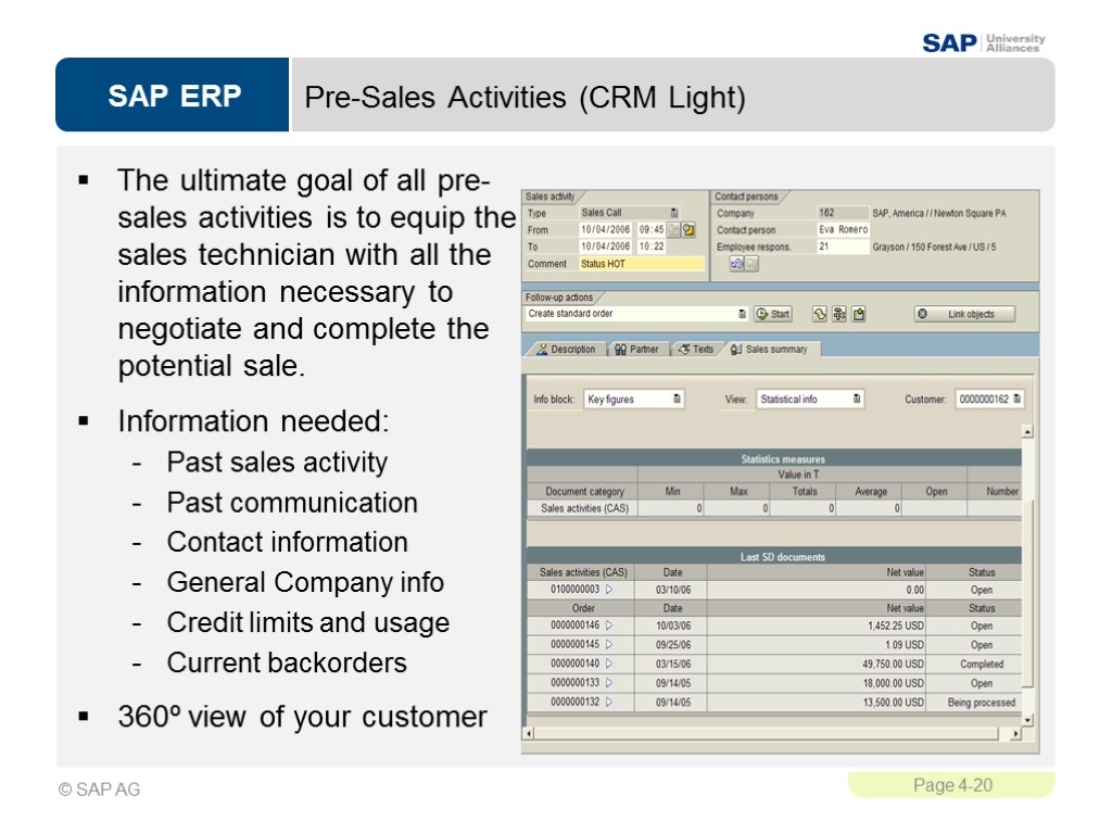 Pre-Sales Activities (CRM Light) The ultimate goal of all pre-sales activities is to equip
